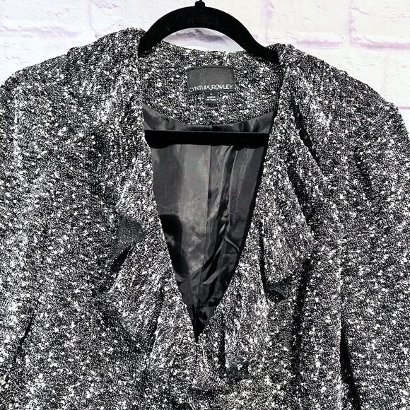 Cynthia Rowley Size Large Boucle Tweet Ruffle Collar Jacket Casual 3/4 Sleeve - Picture 5 of 10